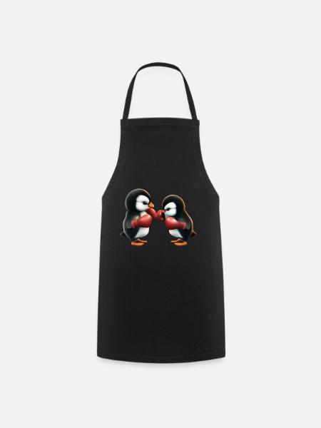 Pinguin Boxkampf - Kochschürze - Schwarz
