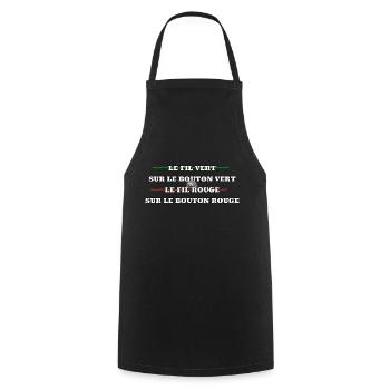 Le fil vert sur le bouton vert,le fil rou… - Tablier de cuisine - noir - Devant - AI Model Male 185 dark (185cm)