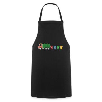 Müllwagen Müllabfuhr Recycling Tonnen I Geschenk - Kochschürze - Schwarz - Vorne - AI Model Male 185 dark (185cm)