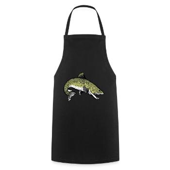 Hecht Fisch Fischer Angler Wildtier Flossen Ahoi - Kochschürze - Schwarz - Vorne - AI Model Male 185 dark (185cm)