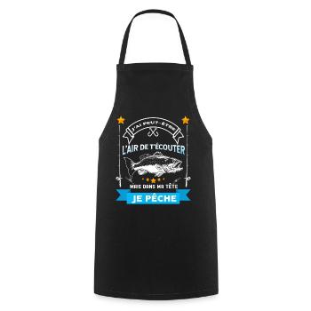 Citation Pêche humour Mari Pêcheur - Tablier de cuisine - noir - Devant - AI Model Male 185 dark (185cm)