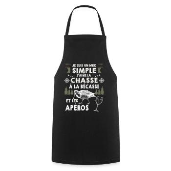 Bécasse Apéro Humour chasseur de Petits Gibiers - Tablier de cuisine - noir - Devant - AI Model Male 185 dark (185cm)