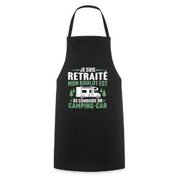 je suis retraité camping-car t-shirt camping - Tablier de cuisine - noir - Devant - AI Model Male 185 dark (185cm)