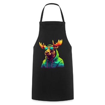 Moose with Sunglasses Colorful Cool Moose Forest Animal - Cooking Apron - black - Front - AI Model Male 185 dark (185cm)