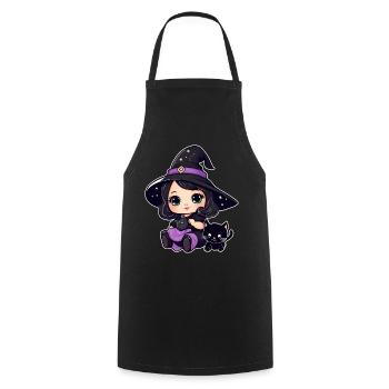Sorcière mignonne avec chat noir - Tablier de cuisine - noir - Devant - AI Model Male 185 dark (185cm)