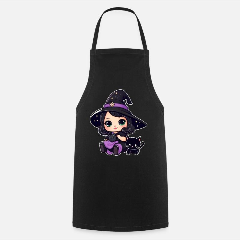Cute witch with black cat - Cooking Apron - black