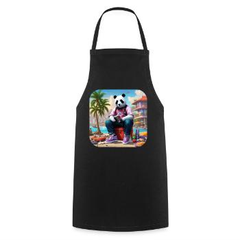 Panda cool sur la plage - Tablier de cuisine - noir - Devant - AI Model Male 185 dark (185cm)