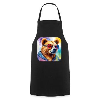 Ours cool avec des lunettes de soleil - Tablier de cuisine - noir - Devant - AI Model Male 185 dark (185cm)