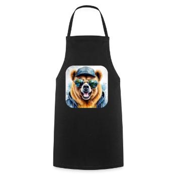 Ours cool avec des lunettes de soleil - Tablier de cuisine - noir - Devant - AI Model Male 185 dark (185cm)