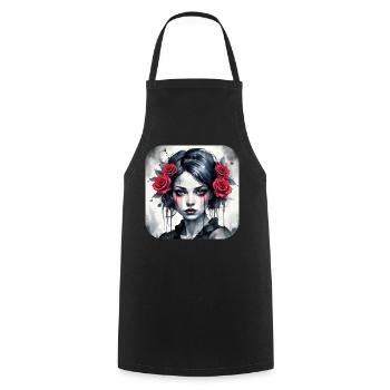 Cooles Gothic Punk Girl mit roten Rosen - Kochschürze - Schwarz - Vorne - AI Model Male 185 dark (185cm)