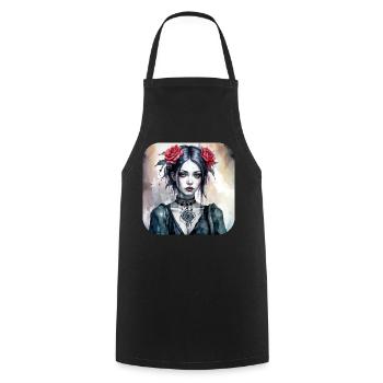 Cooles Gothic Punk Girl mit roten Rosen - Kochschürze - Schwarz - Vorne - AI Model Male 185 dark (185cm)