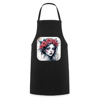 Cooles Gothic Punk Girl mit roten Rosen - Kochschürze - Schwarz - Vorne - AI Model Male 185 dark (185cm)