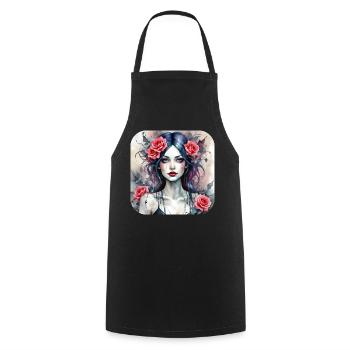 Cooles Gothic Punk Girl mit roten Rosen - Kochschürze - Schwarz - Vorne - AI Model Male 185 dark (185cm)