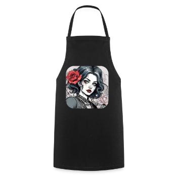 Cooles Gothic Punk Girl mit rote Ros - Kochschürze - Schwarz - Vorne - AI Model Male 185 dark (185cm)