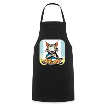 Katze loves Pizza - Kochschürze - Schwarz - Vorne - AI Model Male 185 dark (185cm)