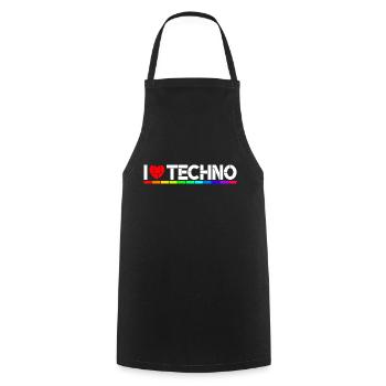 I love Techno - Kochschürze - Schwarz - Vorne - AI Model Male 185 dark (185cm)