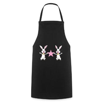 Deux lièvres gardent le rose étoilé - Tablier de cuisine - noir - Devant - AI Model Male 185 dark (185cm)