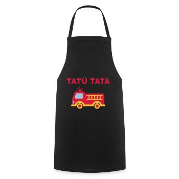 Tatü tata (Feuerwehrauto mit Leiter) - Kochschürze - Schwarz - Vorne - AI Model Male 185 dark (185cm)