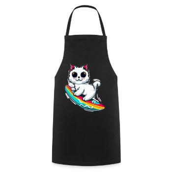 White cat on colorful surfboard - Cooking Apron - black - Front - AI Model Male 185 dark (185cm)