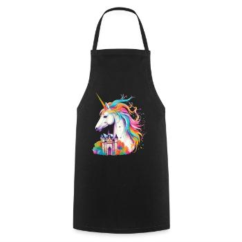 Einhorn Regenbogen Schloss Bunt Magie Fantasie - Kochschürze - Schwarz - Vorne - AI Model Male 185 dark (185cm)