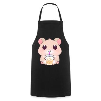 Kawaii Hamster mit Bubble Tea - Kochschürze - Schwarz - Vorne - AI Model Male 185 dark (185cm)