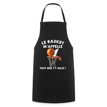 Humour Ballon et panier de basket Au téléphone - Tablier de cuisine - noir - Devant - AI Model Male 185 dark (185cm)
