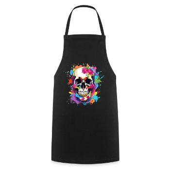 Crâne coloré avec des fleurs - Tablier de cuisine - noir - Devant - AI Model Male 185 dark (185cm)