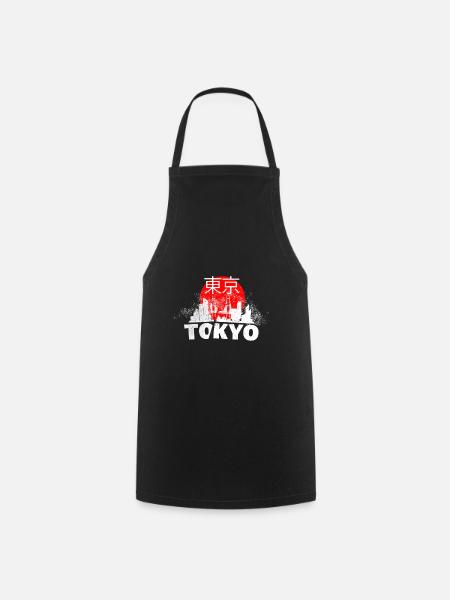 Tokyo Japan Asia City Skyline Font Grunge - Cooking Apron - black