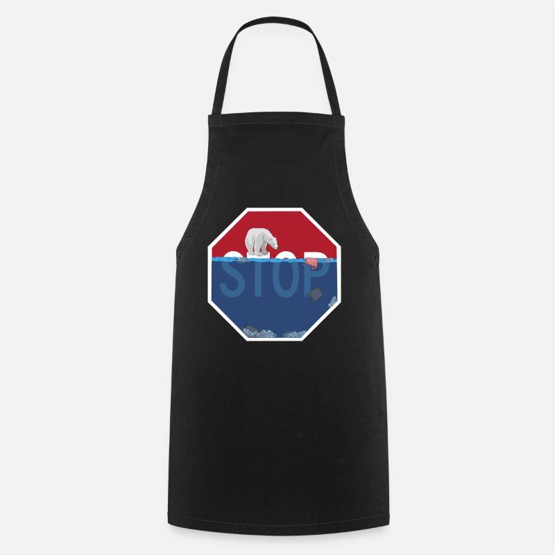 STOP plastic pollution / STOP à la pollution - Tablier de cuisine - noir