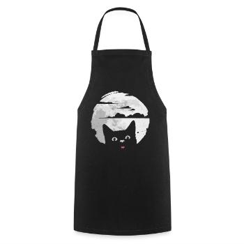 Le chat dérange la pleine lune - provoque une éclipse lunaire - Tablier de cuisine - noir - Devant - AI Model Male 185 dark (185cm)