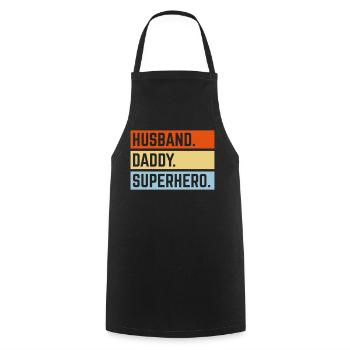 Husband Daddy Superhero (Super Dad Superdaddy 3C) - Cooking Apron - black - Front - AI Model Male 185 dark (185cm)
