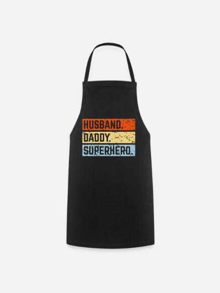 Husband Daddy Superhero (Super Dad Vintage 3C) - Cooking Apron - black
