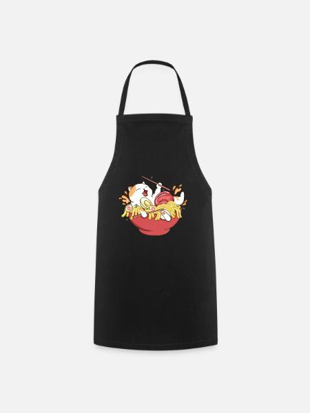 Happy Cat Ramen Noodles - Cooking Apron - black
