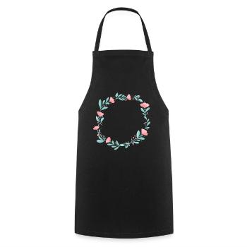 Flower wreath. Place your own text in it. - Cooking Apron - black - Front - AI Model Male 185 dark (185cm)