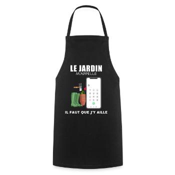 Jardinier jardinière humoour le jardin m'appelle - Tablier de cuisine - noir - Devant - AI Model Male 185 dark (185cm)