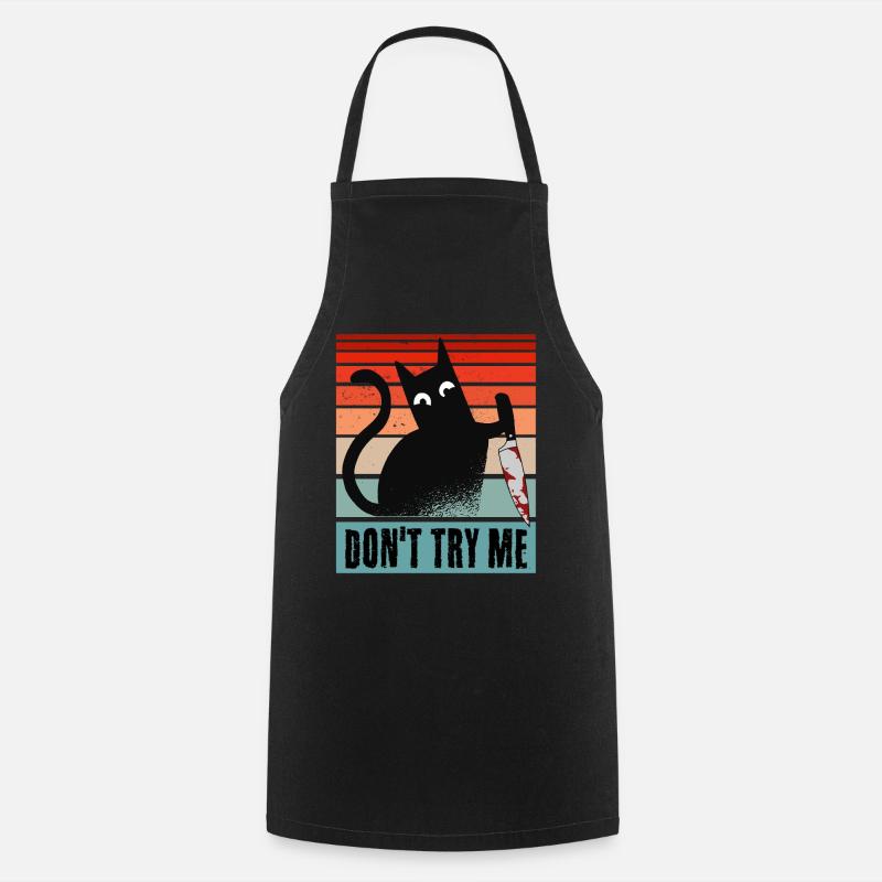 Don't try me, Moody Cat with knife - Cooking Apron - black