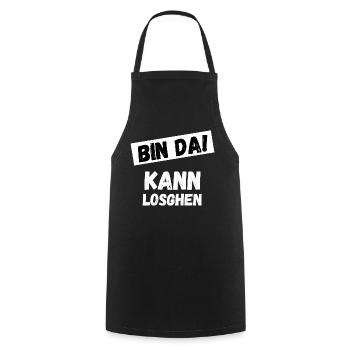Bin da kann losgehen! Lustiger Spruch Verspätung - Kochschürze - Schwarz - Vorne - AI Model Male 185 dark (185cm)
