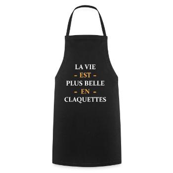 LA vie est plus belle en claquettes - Tablier de cuisine - noir - Devant - AI Model Male 185 dark (185cm)