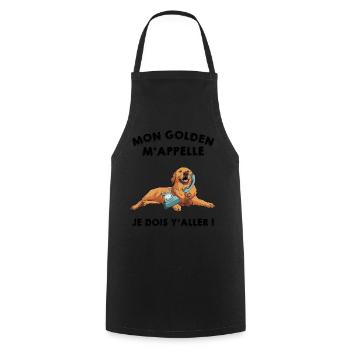 Mon golden m'appelle chien adorable cadeau - Tablier de cuisine - noir - Devant - AI Model Male 185 dark (185cm)