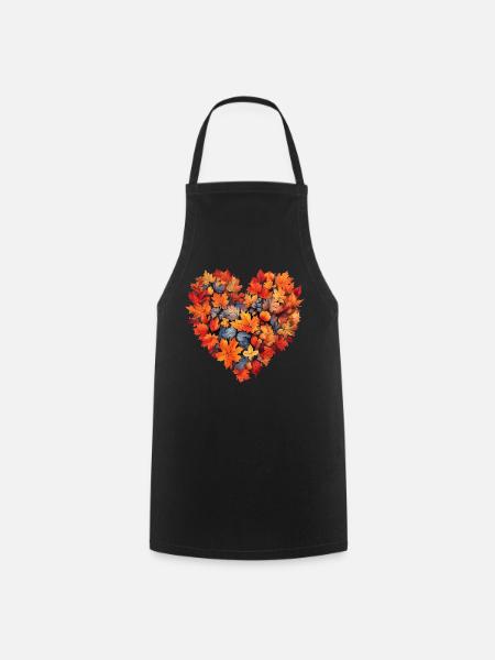 Autumn Heart Autumn Leaves - Cooking Apron - black