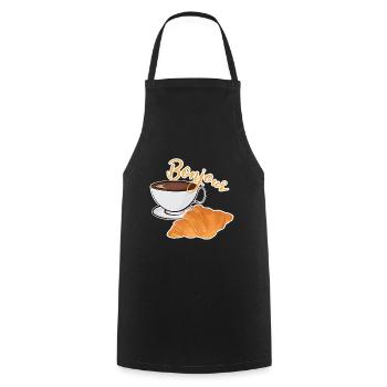 Bonjour - Coffee and Croissant - French Cafe - Cooking Apron - black - Front - AI Model Male 185 dark (185cm)