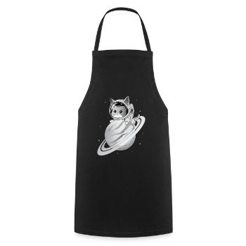 Space Cat with Planet - Cooking Apron - black - Front - AI Model Male 185 dark (185cm)