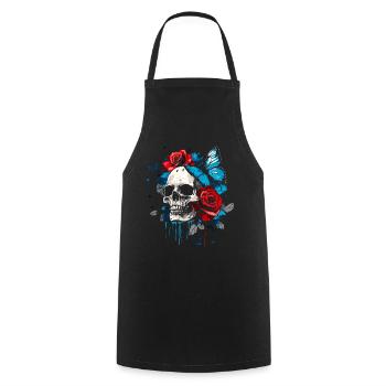 Totenkopf Totenschädel Schmetterling Rose Blume - Kochschürze - Schwarz - Vorne - AI Model Male 185 dark (185cm)