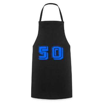 50. 50 JAHRE. 50-JÄHRIGES JUBILÄUM. 50-JÄHRIGES JUBILÄUM. - Kochschürze - Schwarz - Vorne - AI Model Male 185 dark (185cm)