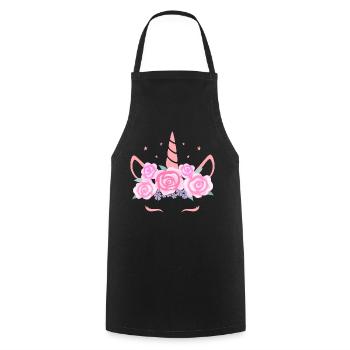 Unicorn Face - unicorn face with flower wreath - Cooking Apron - black - Front - AI Model Male 185 dark (185cm)