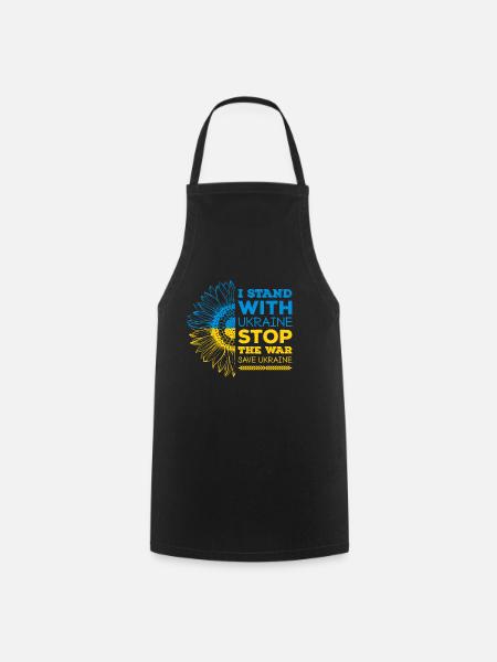 Je me tiens avec l’Ukraine pour arrêter le tournesol de guerre - Tablier de cuisine - noir