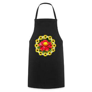 Ringelblume Sonnenblumen Margeriten Blüte floral - Kochschürze - Schwarz - Vorne - AI Model Male 185 dark (185cm)