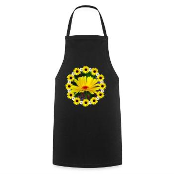 gelbe Ringelblume Sonnenblumen Margeriten Blume - Kochschürze - Schwarz - Vorne - AI Model Male 185 dark (185cm)