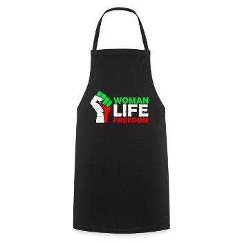 Woman, Life, Freedom | Free Iran! | Mit Flagge - Kochschürze - Schwarz - Vorne - AI Model Male 185 dark (185cm)