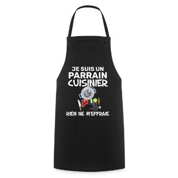 Mon Parrain Cuisinier Humour Cuisine - Tablier de cuisine - noir - Devant - AI Model Male 185 dark (185cm)